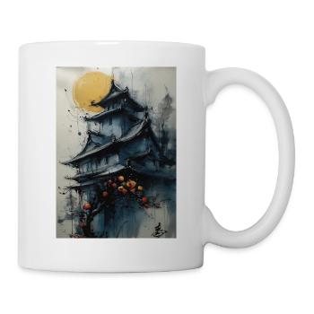 Pagode unter dem Mond in Aquarell - Tasse - Weiß - Rechts