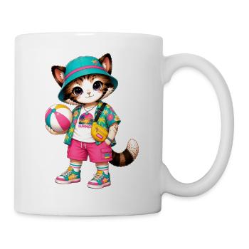 Niedliche Katzenstrand-Sommer-Tropenlandschaft - Tasse - Weiß - Rechts