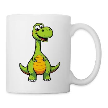 Fröhlicher Dino mit Orangen Bauch - Tasse - Weiß - Rechts
