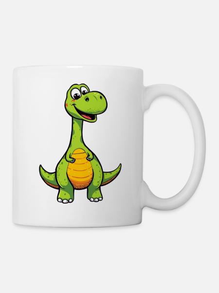 Fröhlicher Dino mit Orangen Bauch - Tasse - Weiß
