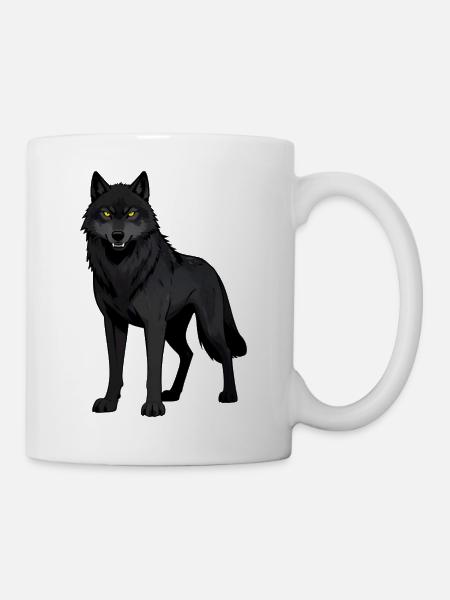 Black wolf with yellow eyes - Mug - white