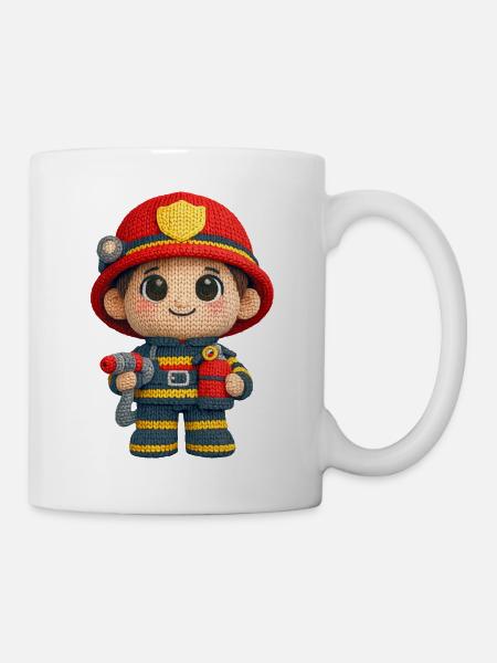 Petit pompier en look tricoté - Mug blanc - blanc