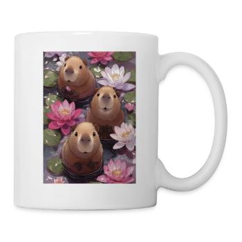 Three beavers among the water lilies - Mug - white - Right