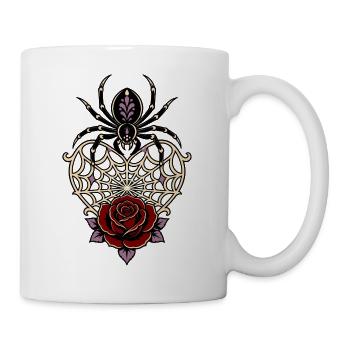 Black Widow Spiderweb Heart Rose - Mug - white - Right