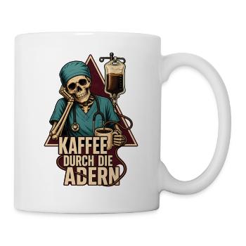 Kaffee Durch Die Adern – Pflegekraft Skelett - Tasse - Weiß - Rechts