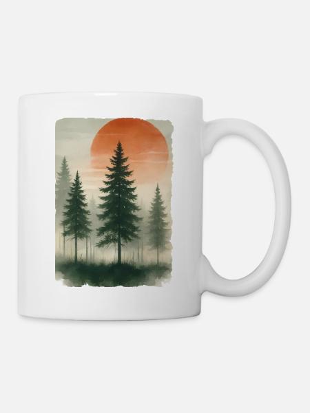 Vintage Forest Sunset Watercolor - Tasse - Weiß