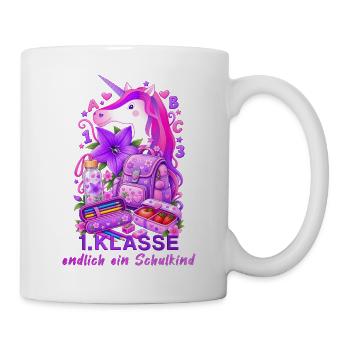 Einhorn Schulstart Rosa 1. Klasse Schulkind - Tasse - Weiß - Rechts
