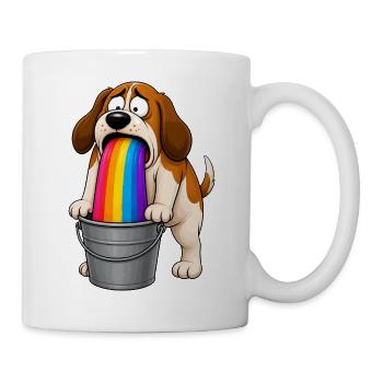 Regenbogen-Erbrechender Hunde-Eimer-Chaos - Tasse - Weiß - Rechts