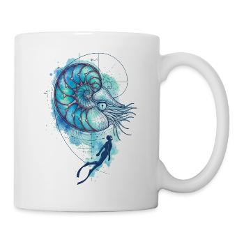 Ozeanische Kunst: Nautilus & Diver - Tasse - Weiß - Rechts