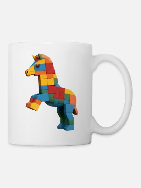 Steigendes Bausteine-Pferd - Tasse - Weiß