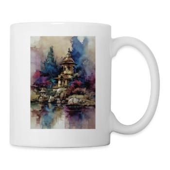 Aquarellgarten der blauen Pagode - Tasse - Weiß - Rechts