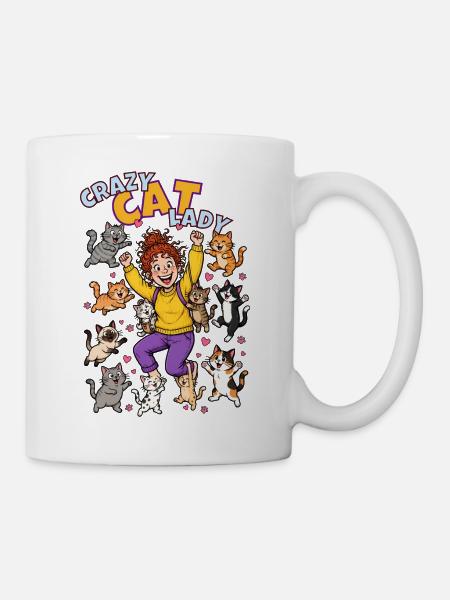 Verrückte Katzenfrau - Tasse - Weiß