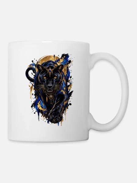 Panthère noire or et bleu - Tasse - Weiß