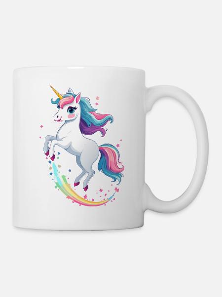 Süßes Einhorn auf Regenbogen - Tasse - Weiß