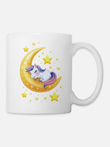 Schlafendes Baby Einhorn auf Mond Vektor Design - Tasse - Weiß