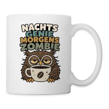 Nachts Genie morgens Zombie müde Eule Design - Tasse - Weiß - Rechts