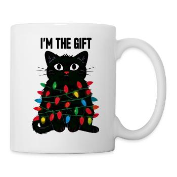 Kater mit Lichterkette - Tasse - Weiß - Rechts