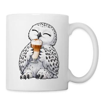 Schneeeule mit Latte Macchiato - Tasse - Weiß - Rechts