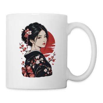 Kirschblüten Kimono Porträt - Tasse - Weiß - Rechts