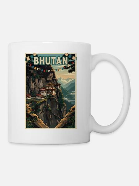 Entdecken Sie die Berglandschaften Bhutans - Tasse - Weiß