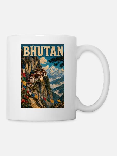 Entdecken Sie die Berglandschaften Bhutans - Tasse - Weiß