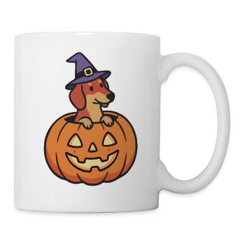 Dackel Kürbishexe - Tasse - Weiß - Rechts