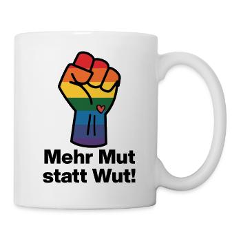 MEHR MUT STATT WUT BUNTER REGENBOGEN, NIE WIEDER - Tasse - Weiß - Rechts