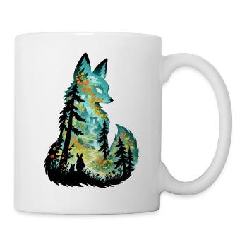 Waldfuchs Silhouette im Blumennwald - Tasse - Weiß - Rechts