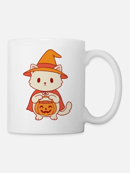 Kätzchen im Halloween Hexenhut - Tasse - Weiß