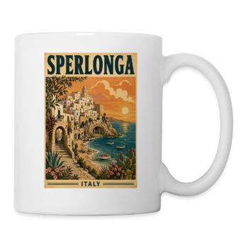 Erleben Sie die italienische Strandstadt Sperlonga, Italien - Tasse - Weiß - Rechts