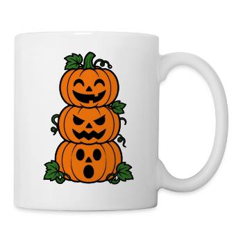 Halloween Kürbisse Gestapelt Gruselig Shirt - Tasse - Weiß - Rechts