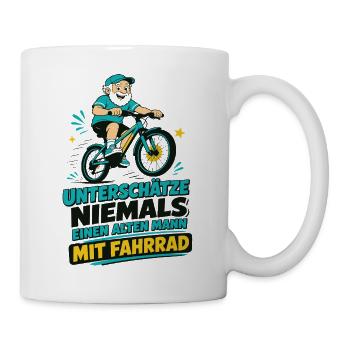 Unterschätze NIEMALS alten Mann mit Fahrrad - Tasse - Weiß - Rechts