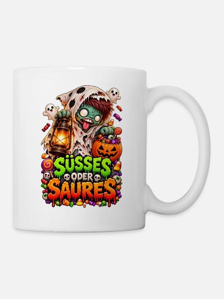 Süsses oder Saures Monster Halloween - Tasse - Weiß