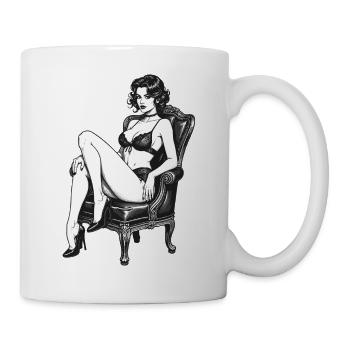 Klassische Burlesque Pin-up Vintage Grafik - Tasse - Weiß - Rechts