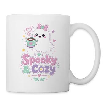 Spooky & Cozy Geist mit Kaffee - Tasse - Weiß - Rechts