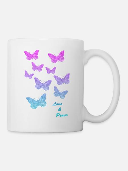 Schmetterlinge Liebe Frieden - Tasse - Weiß