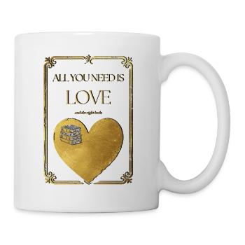 Goldenes Herz und Bücherliebe - Tasse - Weiß - Rechts