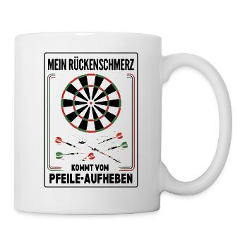 Mein Rückenschmerz kommt vom Pfeile aufheben Darts - Tasse - Weiß - Rechts