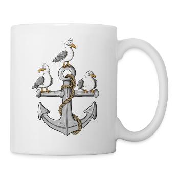 Möwen Anker Nordsee Ostsee Küste Maritim - Tasse - Weiß - Rechts