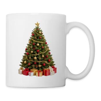 Goldener Weihnachtsbaum und verschiedene Geschenke - Tasse - Weiß - Rechts