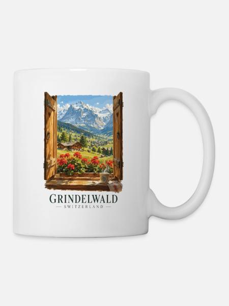 Fensteransicht der Schweizer Alpen Grindelwald - Tasse - Weiß