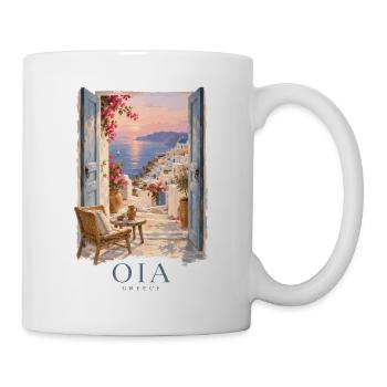 Oia Griechenland Blaue Kuppeln und Meeresblick - Tasse - Weiß - Rechts