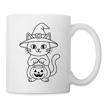 Hexenkatze mit einem Kürbis - Tasse - Weiß - Rechts