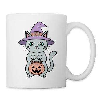Kürbis-Halloween-Hexenkatze - Tasse - Weiß - Rechts