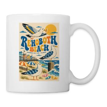 Erleben Sie Rehoboth Beach, Delaware Retro Seaside - Tasse - Weiß - Rechts