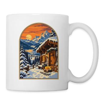 Alpenchalet bei Sonnenuntergang Reiseplakat - Tasse - Weiß - Rechts