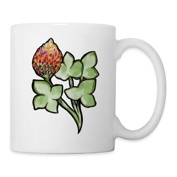 Aquarell Protea mit Kleeblättern - Tasse - Weiß - Rechts