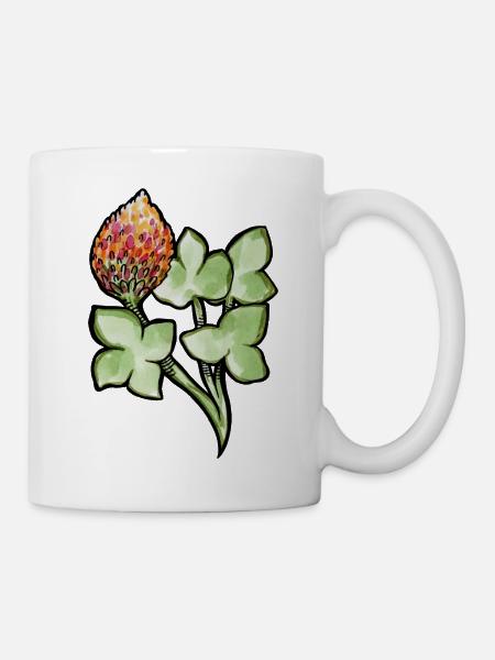 Aquarell Protea mit Kleeblättern - Tasse - Weiß