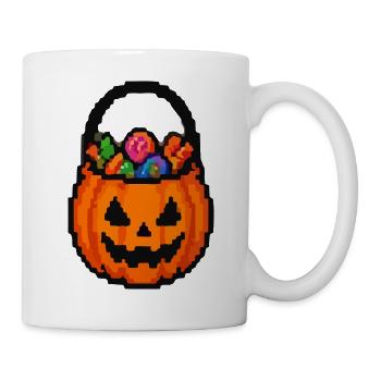 Halloween Kürbis mit Blumenkorb - Tasse - Weiß - Rechts