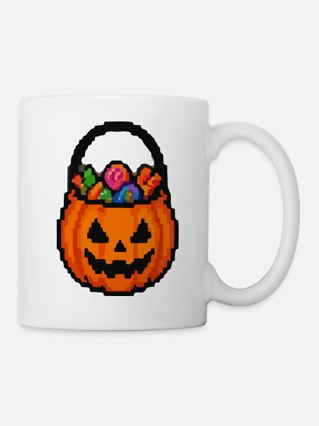 Halloween Kürbis mit Blumenkorb - Tasse - Weiß